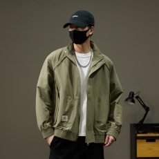 批发春季复古纯色工装立领夹克男韩版休闲百搭修身显瘦外套潮