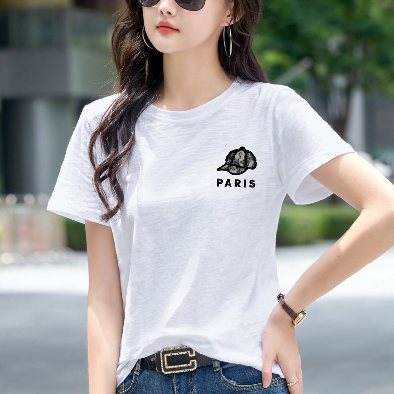 MY9118# 竹节棉白色短袖t恤女夏季新款薄款宽松纯棉半袖体恤上衣ins...
