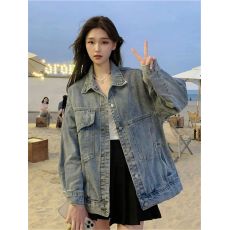 批发港风设计感宽松牛仔外套女春秋季新款大码胖mm工装长袖夹克褂子潮