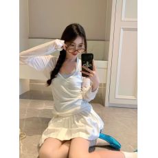 批发薄荷绿薄款叠穿V领防晒长袖T恤女夏季显瘦正肩纯色上衣