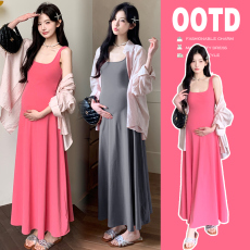 批发实拍2025孕妇秋季新品辣妈吊带裙+长袖衬衫孕妇套装6123