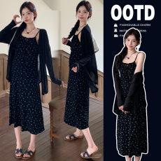 批发实拍2025秋季孕妇新品辣妈吊带孕妇裙+长袖开衫孕妇套装6126