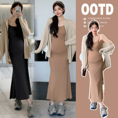 批发已出货 实拍2026春夏季新品辣妈吊带连衣裙+长袖开衫孕妇两件套装