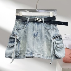 批发复古<b class='q'>迷彩</b>牛仔半身裙女夏季新款配腰带辣妹A字包臀短裙品质女装