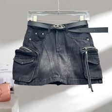 批发洋气复古<b class='q'>迷彩</b>牛仔半身裙女2025夏季新款配腰带辣妹A字包臀短裙潮