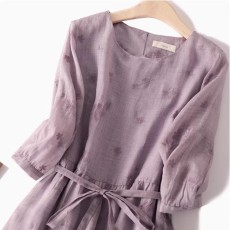 批发一线大品牌清仓捡漏剪标女装外贸尾货<b class='q'>原</b><b class='q'>单</b>苎麻棉刺绣花系带连衣裙