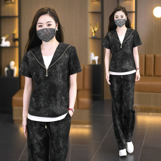 批发实拍大码潮牌休闲运动服<b class='q'>套装</b>女2025年夏季新款短袖时尚两件套女