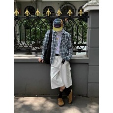 批发美式<b class='q'>简约</b>干净纯色七分裤男女夏季休闲宽松阔腿垂感白色牛仔中裤潮