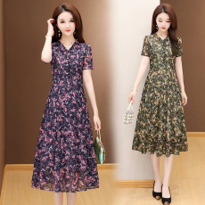 批发实拍有货  2026夏季新款大码连衣裙收腰显瘦中长款妈妈裙网纱