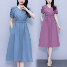 批发实拍2026夏新款<b class='q'>大码</b>女装优雅气质时尚减龄法式收腰显瘦连衣裙