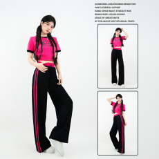 批发宽松露脐演出服夏季爵士舞表演潮服多巴胺模特走秀棉时尚套装