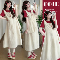 批发实拍孕妇装2026<b class='q'>夏</b>款韩系宽松减龄两面穿背带裙+短袖T恤两件套