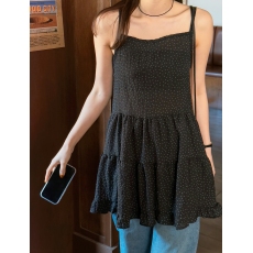 批发春夏韩系甜美减龄小众气质圆点波点雪纺叠穿百搭背心吊带<b class='q'>连衣裙</b>