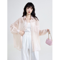 批发实拍<b class='q'>韩版</b>夏季提花衬衫原宿风休闲设计感宽松薄款防晒衣外套女衬衣