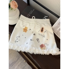 批发260克人棉空气层   韩系涂鸦蕾丝拼接半身裙修身显瘦设计感短裙