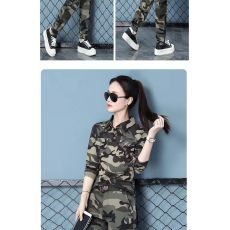 批发<b class='q'>迷彩服</b>长袖t恤女春秋新款时尚翻领大码<b class='q'>套装</b>户外休闲工装水兵舞服