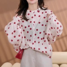 批发简约纯色波点印花衬衫女装2026新款<b class='q'>夏季</b>薄款韩版宽松洋气长袖上衣