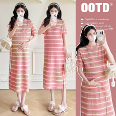 批发实拍2026夏季新款韩版时尚镂空条纹花朵宽松显瘦网红条纹连衣裙