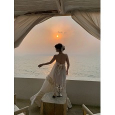 批发法式性感纯欲风<b class='q'>泰国</b>海边度假连衣裙女三亚性感吊带蛋糕露背长裙子