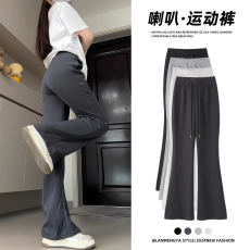 批发有口袋 休闲微喇裤女夏季新款高腰显瘦修身<b class='q'>百搭</b>运动卫裤