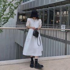 批发已出货 <b class='q'>连衣裙</b>女夏季新款韩版宽松赫本风泡泡袖公主a字中长裙子
