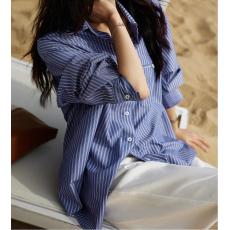 批发2025年春季新品气质穿搭<b class='q'>通勤</b>好物蓝白条纹长袖休闲衬衫女