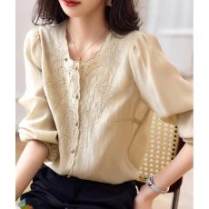 批发刺绣国风衬衫女新款设计感气质衬衫衬衣上衣