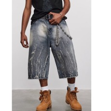 批发原宿慵懒<b class='q'>日系</b>文艺气质无品牌简约美式<b class='q'>复古</b>水洗闪电纹七分牛仔裤女