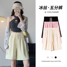 批发已出货 冰丝运动短裤女薄款垂感宽松高腰小个子<b class='q'>雪纺</b>西装五分裤夏