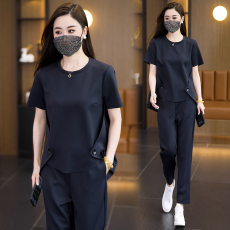 批发实拍大码女装2026夏新款<b class='q'>休闲</b>舒适洋气遮肉显瘦套装短袖时尚两件套