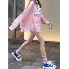 批发官网图棉麻<b class='q'>衬衫</b>女套装休闲<b class='q'>运动</b>夏季时尚气质防晒粉色<b class='q'>衬衣</b>两件套