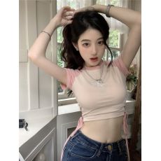 批发已出货 夏季新款舞蹈T恤嘻哈风辣妹抽绳短款修身上衣<b class='q'>爵士舞</b><b class='q'>服装</b>女