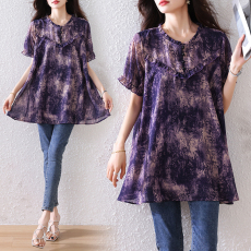 批发加肥<b class='q'>加大码</b>碎花上衣女2026夏新款宽松洋气遮肚显瘦雪纺衫