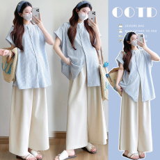 批发实拍 大货中<b class='q'>长款</b>叠穿宽松长<b class='q'>衬衫</b>裙+抽绳阔腿裤套装