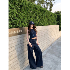 批发设计感小众露背绑带牛仔背心直筒裤套装<b class='q'>女</b>复古两件套夏