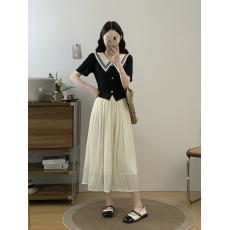 批发实拍<b class='q'>大码</b>女装2026夏季法式气质时尚娃娃领减龄显瘦上衣+半身裙