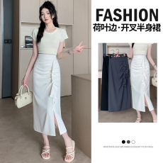 批发实拍荷叶边<b class='q'>半身</b>裙中长款褶皱<b class='q'>包臀</b>裙小心机侧开叉夏季遮胯显瘦<b class='q'>长裙</b>
