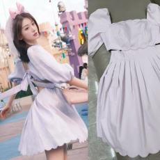 批发毛晓彤<b class='q'>明星</b>同款法式紫色方领<b class='q'>连衣裙</b>夏日浪漫露背泡泡袖短裙春夏<b class='q'>款</b>