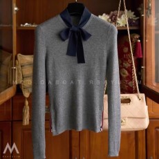 批发有钱有品设计感系列！蝴蝶结飘带针织衫上衣毛衣内搭打底撞色灰