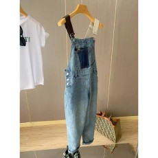 批发撞色肩带 抽象刺绣贴布 叠穿背带牛仔裤<b class='q'>女</b>