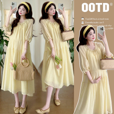 批发实拍2025新款孕妇装夏素色简约气质长款<b class='q'>连衣裙</b>