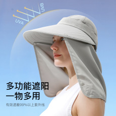 批发现货大檐防晒帽女夏季防紫外线可拆卸披肩遮阳帽护颈一体太阳帽子