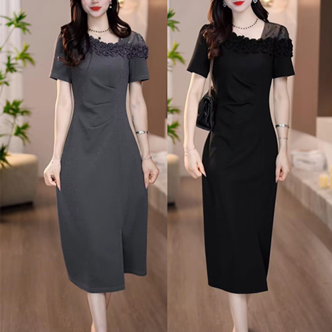 MY8031# 夏季新款星空软精纺名媛轻奢女装修身显瘦短袖高级感连衣裙子女裝貨源服裝批發