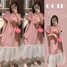 批发法式粉色夏2026年新款温柔风绝美花边孕妇长裙