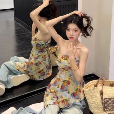 批发【<b class='q'>双层</b>抹胸】不规则收腰花色碎花抹胸<b class='q'>吊带</b><b class='q'>背心</b>女夏季印花小衫