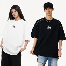 批发重磅 美式230克爽滑纯棉拉链设计感街头<b class='q'>嘻哈</b>半袖宽松短袖情侣T恤