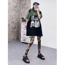 批发95涤纶 夏季薄款<b class='q'>打底裤</b>女外穿迷彩小脚裤网纱弹力九分裤<b class='q'>个性</b>印花