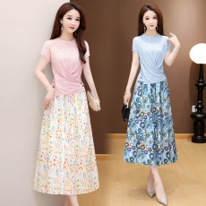 批发实拍有货 2026夏季新款大码套装套裙时尚洋气T恤+裙子遮肚显瘦