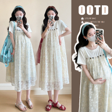 批发实拍孕妇装夏季新款韩版时尚宽松显瘦雪纺提花假两件<b class='q'>连衣裙</b>