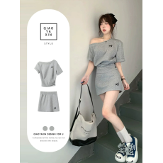 批发灰色运动套装<b class='q'>连衣裙</b>女2025新款超火夏日绝美多巴穿搭小裙子包臀裙